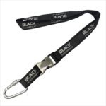 Black sublimation printed satin applique lanyards